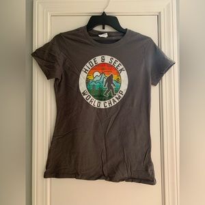 Bigfoot Mythical Creature T-Shirt Gray “Hide and Seek World Champ”